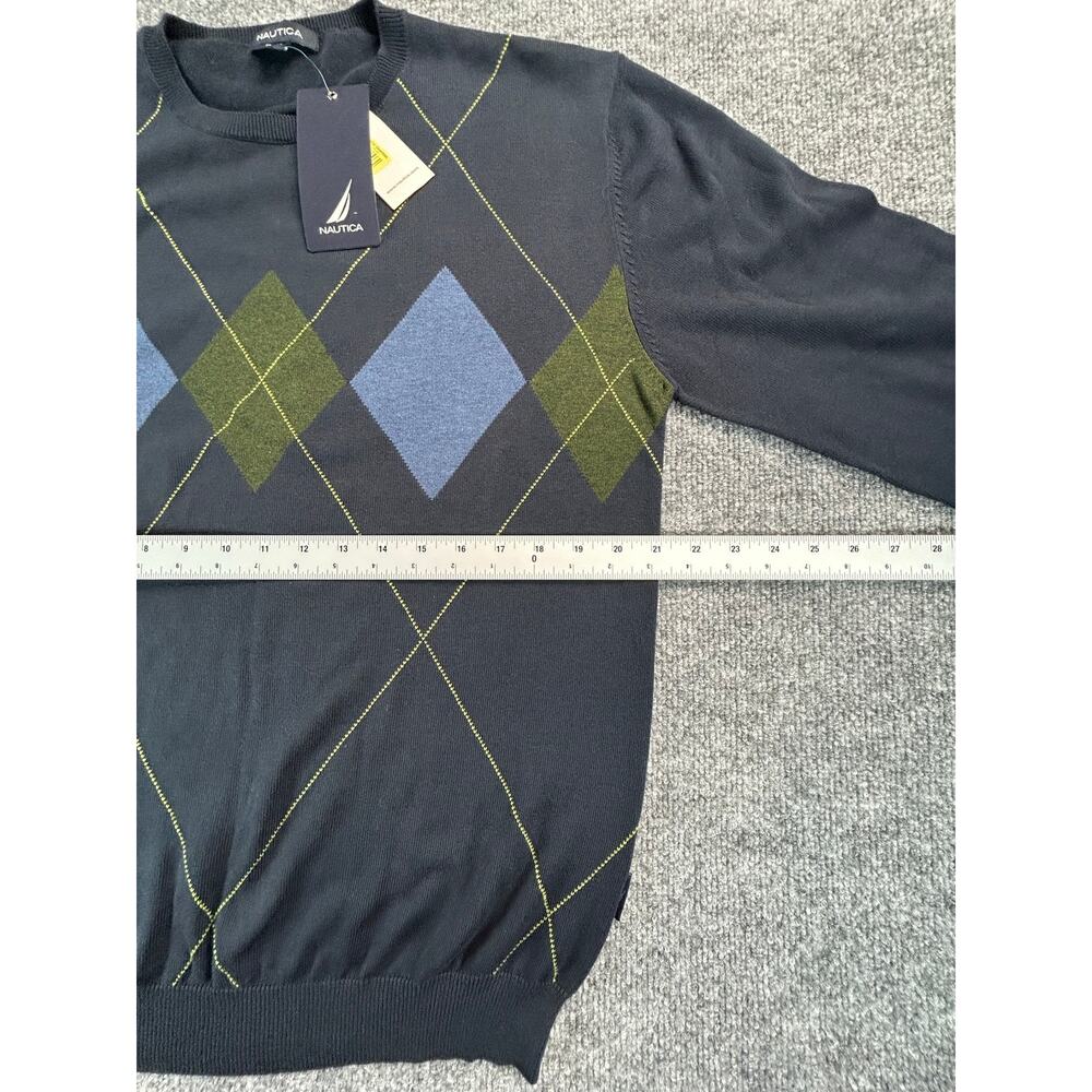 Y2K Nautica Argyle Sweater MNS M NWT Deadstock Cotton Crewneck Vintage 2000s - Picture 6 of 7